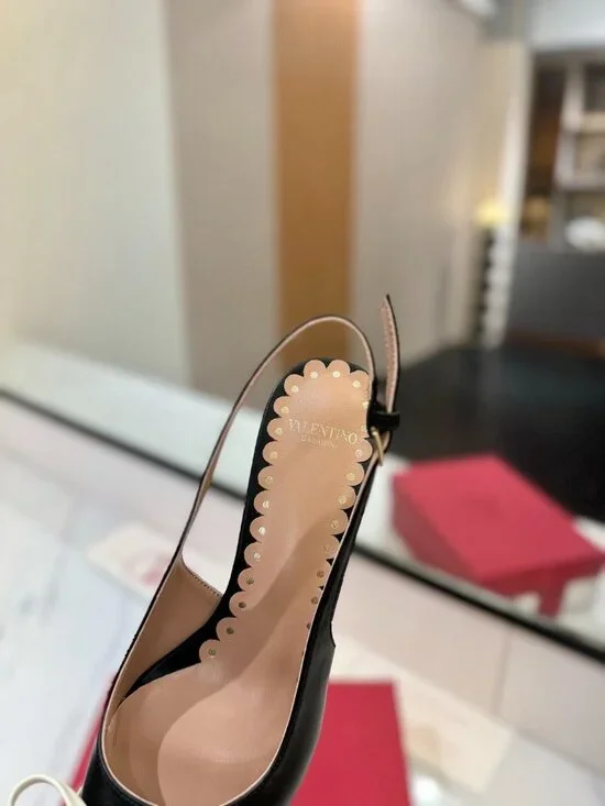 Valentino Garavani Patent Cap-Toe Leather Kitten Slingback Pumps - Picture 7 of 9